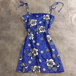 Vintage Blue Tropical Hibiscus Mini Dress
